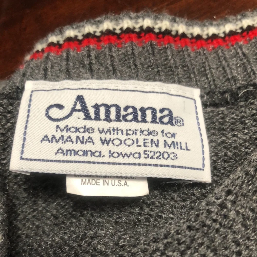 Amana Colonies Gray Red Black Grandma Chic Button Front Sweater size L/XL